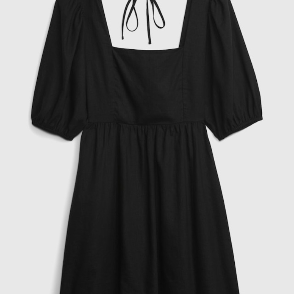 Gap black linen puff sleeve dress